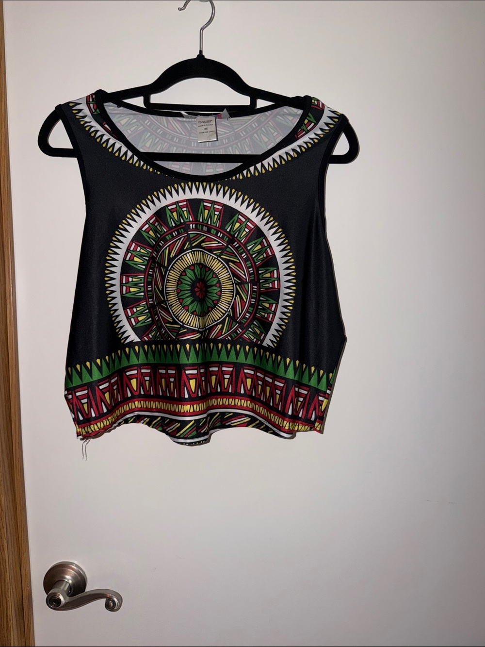 Black Tribal-Print Cropped Tank Top - Multicolor Accents